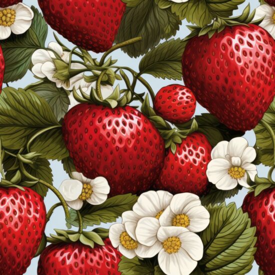 Strawberry Bliss: Botanical Berry Illustration Seamless Pattern