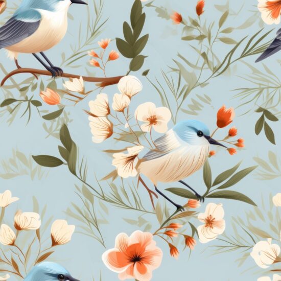 Subtle Bird and Floral Harmony Seamless Pattern