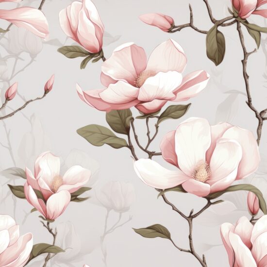 Subtle Grey Magnolia Floral Delight Seamless Pattern