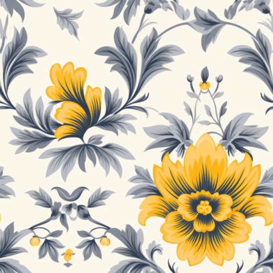 Subtle Grey & Yellow Floral Crosshatch Seamless Pattern