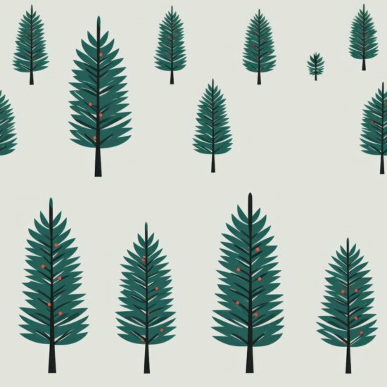 Subtle Pine Illustration on Grey Seamless Pattern