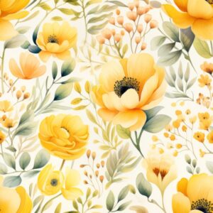 Subtle Yellow Watercolor Blooms Floral Seamless Pattern