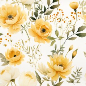 Subtle Yellow Watercolor Floral Blossoms Seamless Pattern