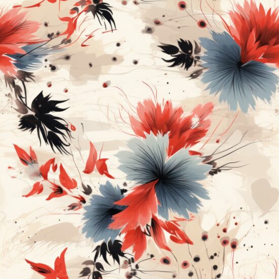 Sumi-e Watercolor Floral Brushstroke Pattern Seamless Pattern
