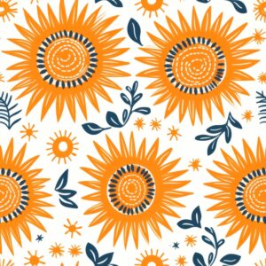 Sunflower Linocut Floral Delight Seamless Pattern