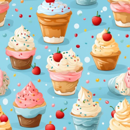 Sweet Delights - Whimsical Dessert Illustration Seamless Pattern