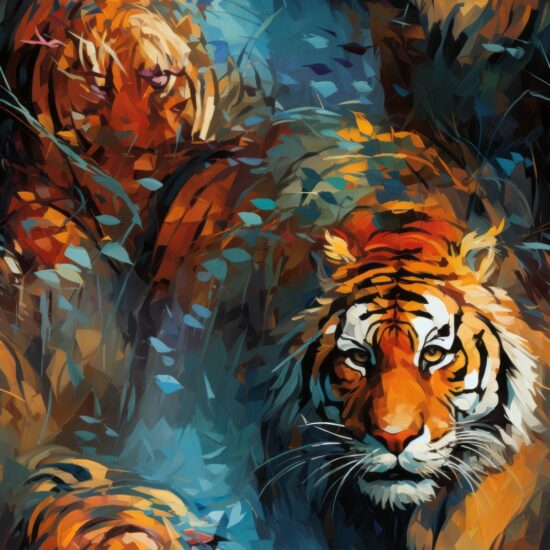 Tigers Majestic Oil Paint Delight Seamless Pattern