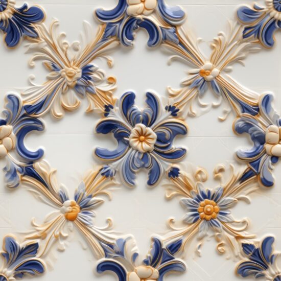 Tiles & Blooms: Porcelain Pattern Seamless Pattern