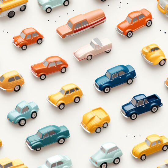 Toy Car Parade in Subtle Hues Seamless Pattern