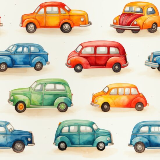 Toy Car Watercolor Delight Seamless Pattern