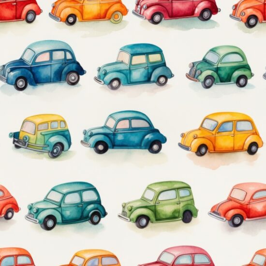 Toy Car Watercolor Wonderland Seamless Pattern