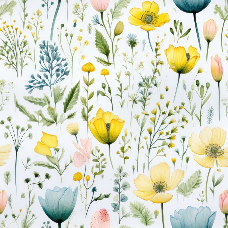 Tranquil Botanical Meadow: Floral Design Seamless Pattern