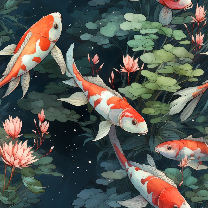 Tranquil Koi Fish Watercolor Design Seamless Pattern