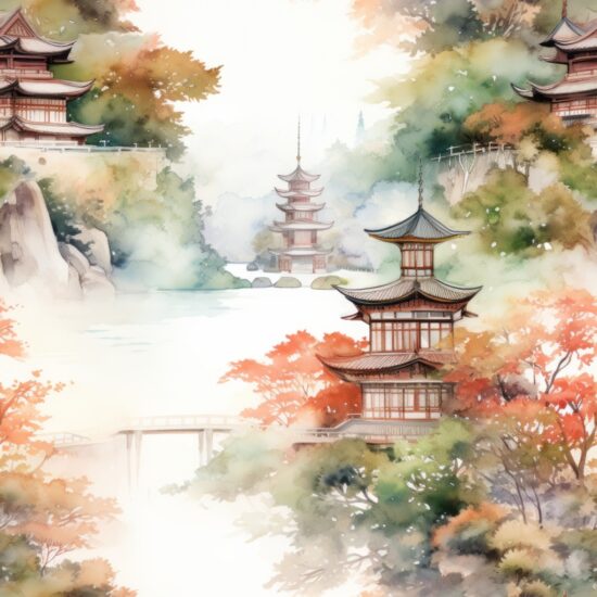 Tranquil Zen Pagoda Architecture Art Seamless Pattern
