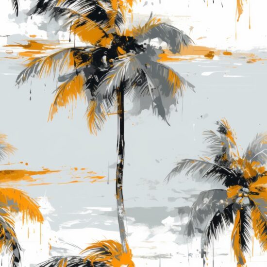 Tropical Palm Trees in Grey & Yellow Seamless Pattern