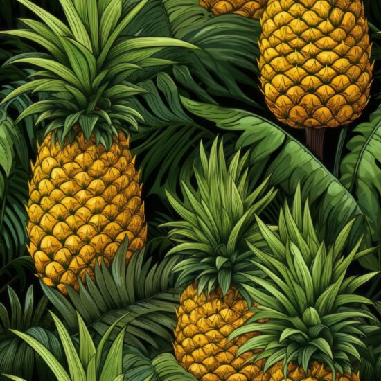 Tropical Pineapple Botanical Illustration Pattern Seamless Pattern