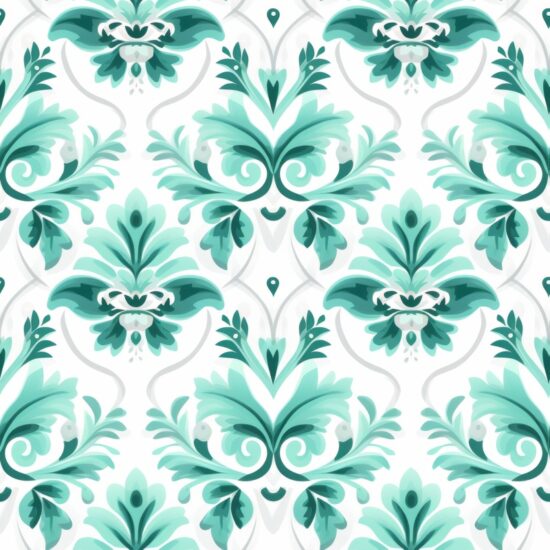 Turquoise Damask: Minimalistic Pointillism Floral Design Seamless Pattern