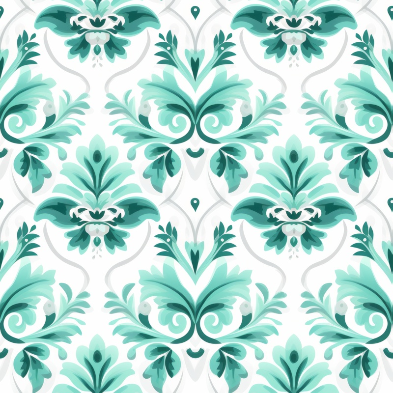 Turquoise Damask: Minimalistic Pointillism Floral Design Seamless Pattern