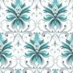 Turquoise Flourish: Minimalistic Damask Floral Seamless Pattern
