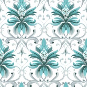 Turquoise Flourish: Minimalistic Damask Floral Seamless Pattern