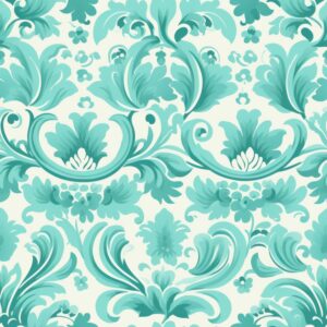 Turquoise Green Floral Damask Seamless Pattern