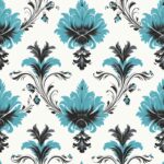 Turquoise Pen and Ink Floral Damask Seamless Pattern