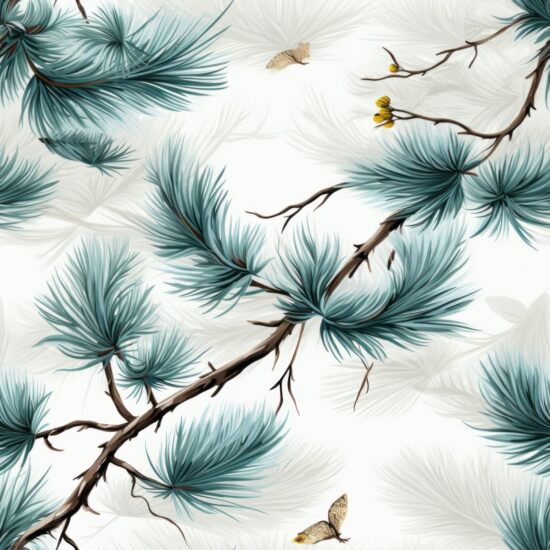 Turquoise Pine: Naturalistic Floral Design Seamless Pattern