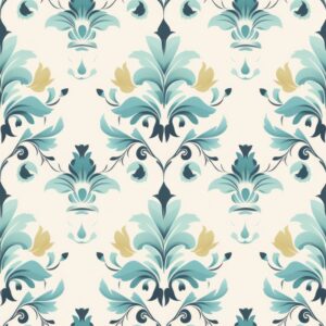 Turquoise Watercolor Floral Damask Design Seamless Pattern