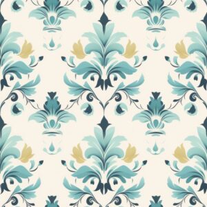 Turquoise Watercolor Floral Damask Design Seamless Pattern
