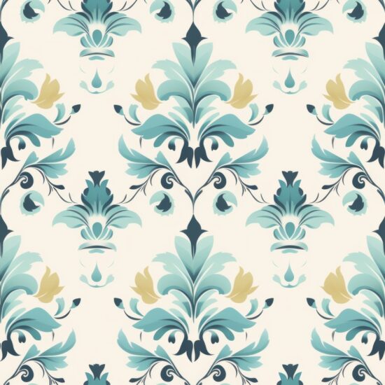 Turquoise Watercolor Floral Damask Design Seamless Pattern