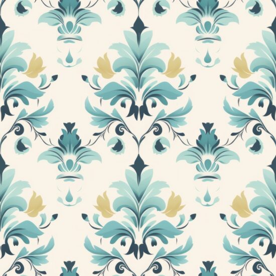 Turquoise Watercolor Floral Damask Design Seamless Pattern
