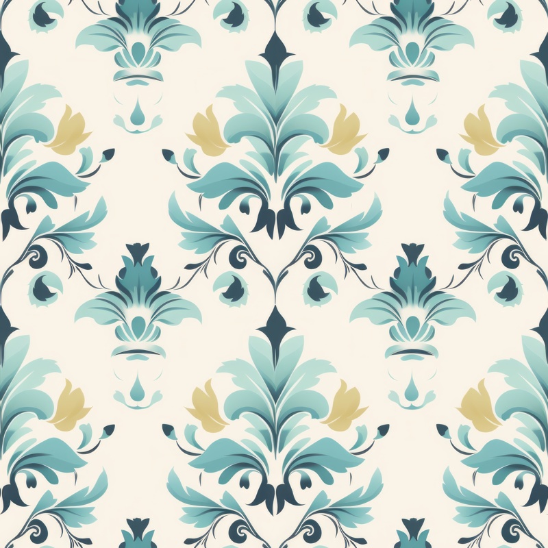 Turquoise Watercolor Floral Damask Design Seamless Pattern