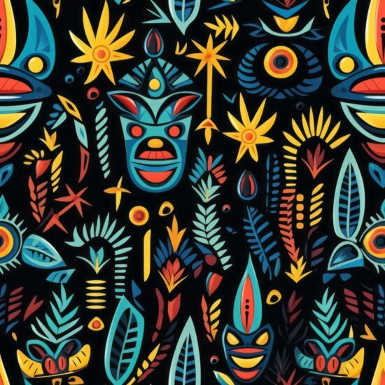 Unique Tribal-Inspired Tropical Illustrations Seamless Pattern
