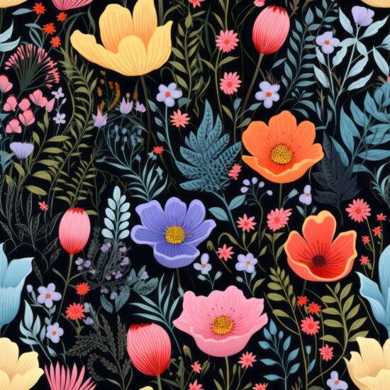 Vibrant Blooming Garden Illustration Seamless Pattern