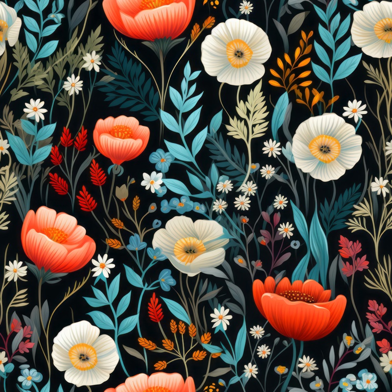 Vibrant Blooms: Nature-inspired Floral Design Seamless Pattern