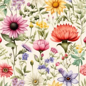 Vibrant Botanical Watercolor Wildflowers Seamless Pattern