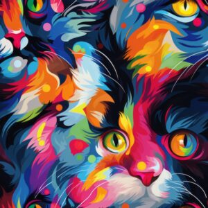 Vibrant Cat Art: Colorful Feline Masterpiece Seamless Pattern