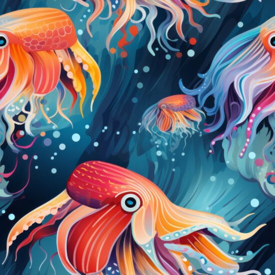 Vibrant Cuttlefish Underwater Pattern Seamless Pattern