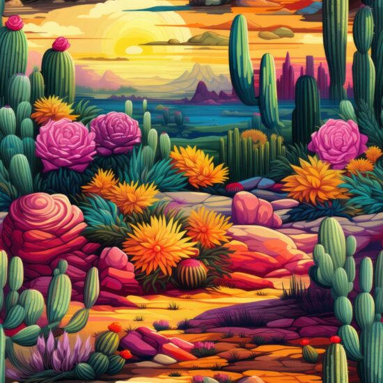 Vibrant Desert Cacti Artwork Seamless Pattern