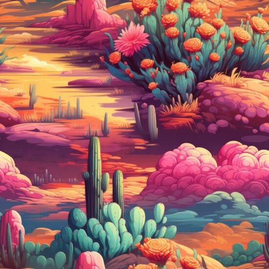 Vibrant Desert Cacti Artwork Print Seamless Pattern