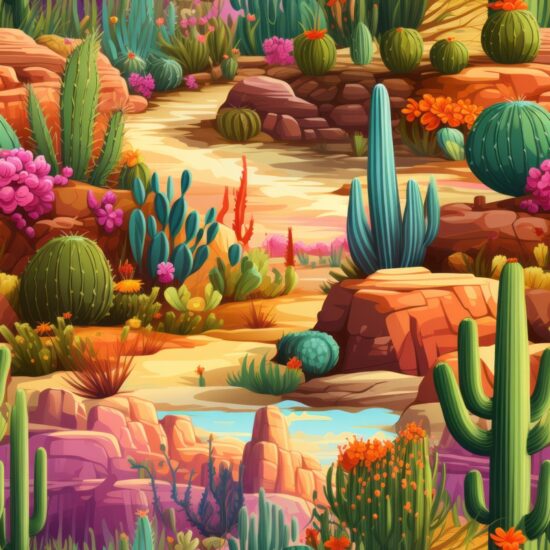 Vibrant Desert Cactus Artwork Seamless Pattern