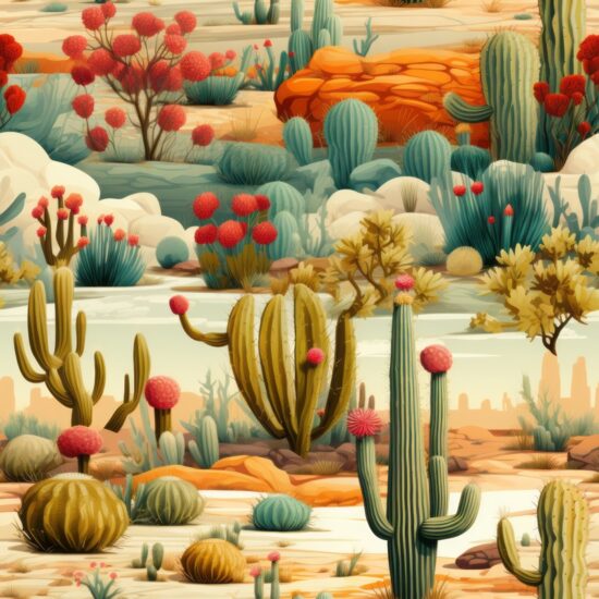 Vibrant Desert Cactus Artwork Seamless Pattern