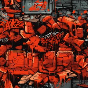 Vibrant Orange Urban Graffiti Art Seamless Pattern