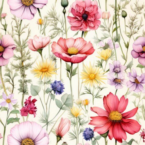 Vibrant Watercolor Wildflowers Seamless Pattern