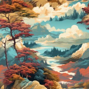 Vintage Travel: Captivating Landscape Art Seamless Pattern