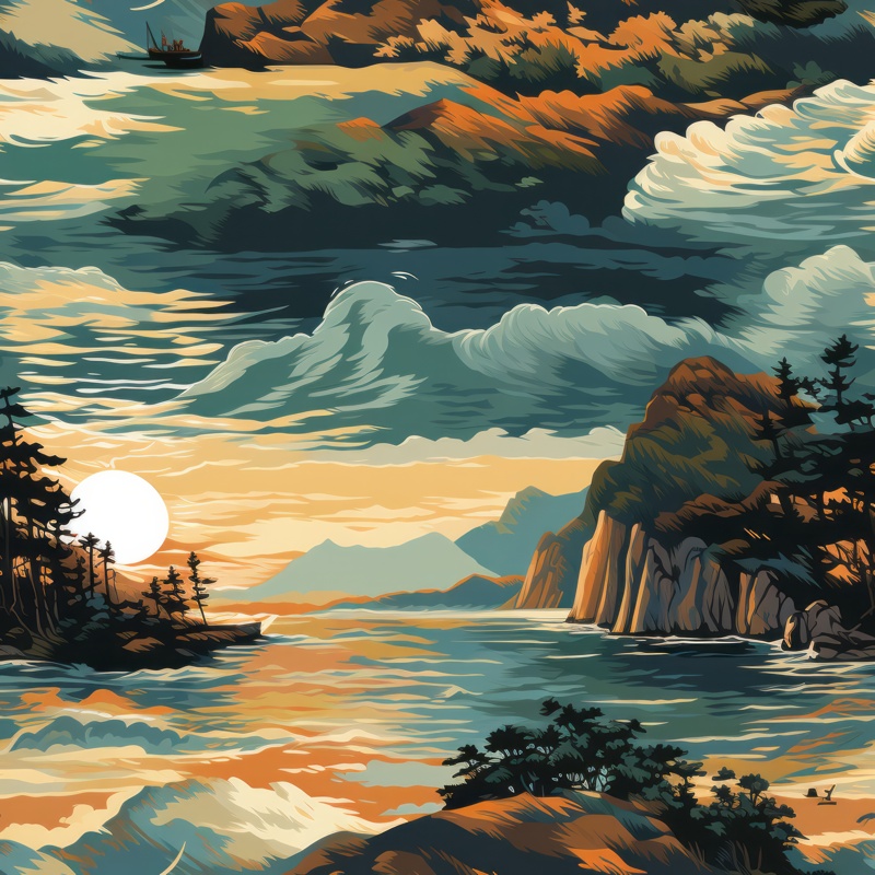 Vintage Travel Landscapes: Natural Paintings Seamless Pattern