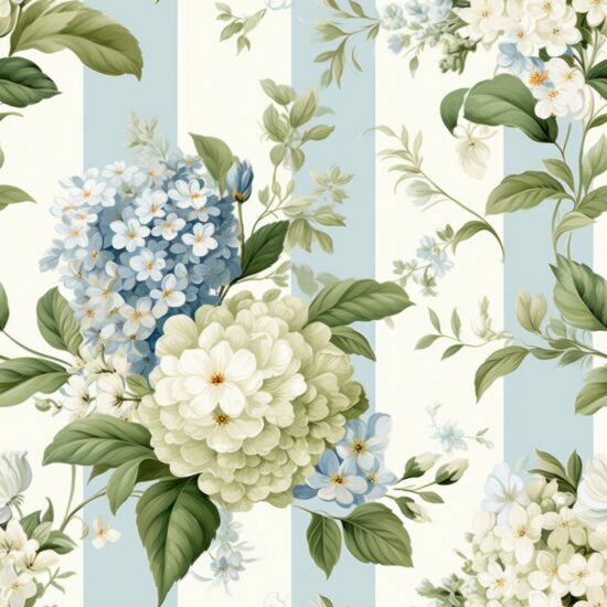 Vintage Watercolor Floral Stripes Seamless Pattern