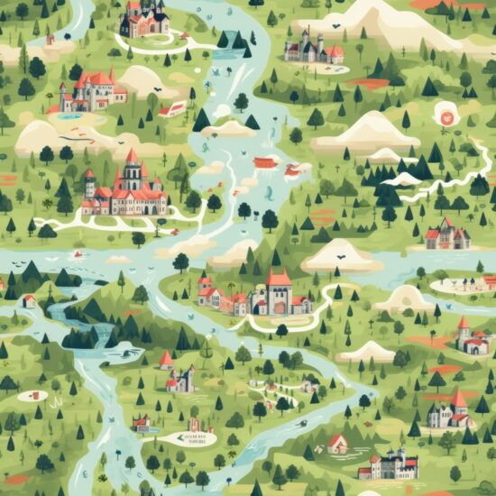 Wanderlust Adventure Maps: Neighborhood Painting Seamless Pattern