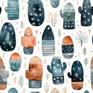 Warm Winter Watercolor Mittens Seamless Pattern