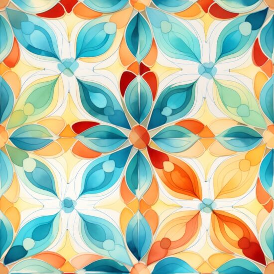 Watercolor Architectural Kaleidoscope with Floral Designs Seamless Pattern